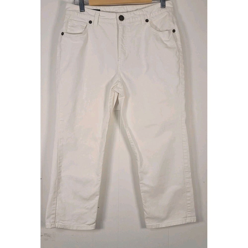 Lands End Pants Womens 10 White Straight Leg Stretch Denim Jeans Cropped Cotton